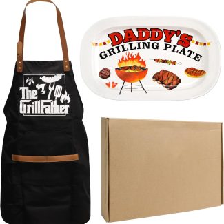 Fathers Day Gift for Dad Daddys Grilling Platter Apron Set BBQ Grilling Tray Gifts From Son Daughter